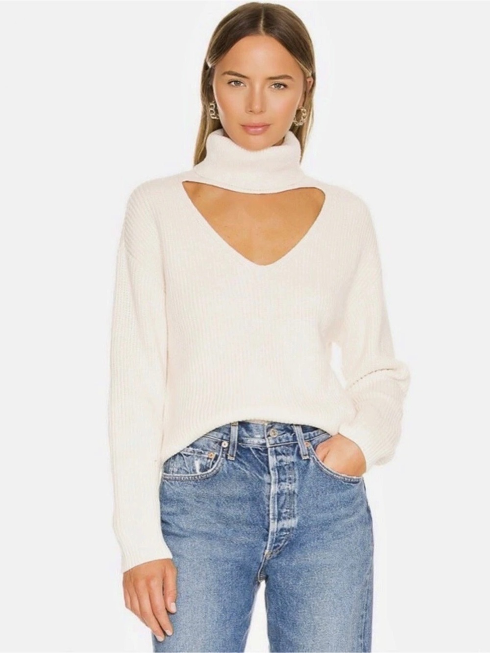 Lovers and Friends Cream Cowl Neck Sweater Size Large Like New